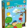 Boîte jeu Vice & Versa Gigamic, enfants dessins sur balançoire, arbre et soleil souriant.
