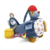 Jouet d'activités Avion Jules le chien bleu, rouge et jaune, tissu imprimé avion, hochets intégrés