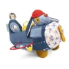 Jouet d'activités Avion Jules le chien bleu en tissu avec motifs avion colorés.