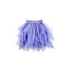 Jupe Mercredi violette courte en tulle à volants étoilés argentés