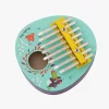 Kalimba bois turquoise motifs animaux jungle, 8 lamelles métal jaune Moulin Roty