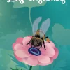 Abeille noire et jaune posée sur une fleur rose avec texte Les insectes.