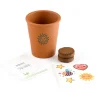 Pot en terre cuite avec dessin soleil, pastilles de terre, graines et autocollants colorés enfant