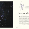 Page du livre avec une photo de la constellation d'Orion et dessin d'un chasseur mythologique.