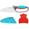 Couteau Chefclub Kids avec lame blanche, manche bleu et rouge, motifs d’oiseaux.