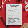 Feuille de jeu imprimée sur fond rouge avec cannes de bonbon, stylo plume et biscuits pain d'épice.