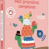 Livre sonore Mes premières comptines avec trois tortues colorées et papillons sur fond rose.