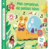 Livre sonore « Mes comptines de petites bêtes » avec escargot orange et coquille maison bleue.