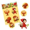 Plateau de loto avec illustrations automnales, écureuil, champignons et fillette en robe rouge