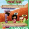 Illustration colorée de Ma première aventure Voyage en terre ocre avec trois personnages Maïlune, Issa, Sumaï et texte descri