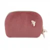Trousse de toilette bordeaux en tissu doux avec papillon rose et fermeture zippée