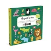 Boîte Magnéti'stories Janod verte avec animaux d'Afrique colorés dessinés, 30 magnets.