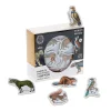 Magnets zoologiques en bois Vilac avec animaux illustrés vintage et boîte carrée.