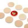Disques mémoire en bois naturel avec une illustration canard sur fond rouge, Mémo jardin Les Popipop