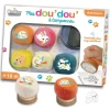 Set tampons animaux colorés avec encre bleue, motif tortue, lapin, tigre, oiseau, chien.