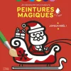 Père Noël stylisé en noir et blanc dans un traîneau à peindre, fond rouge
