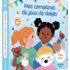 Couverture bleue livre Mes comptines de jeux de doigts avec trois enfants et un ours en peluche