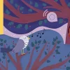 Illustration sonore Mes comptines de la forêt avec oiseau gris chantant et hibou orange dans arbre