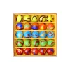 Boîte bois Mini box Jungle 25 billes multicolores jaunes, bleues, vertes, rouges marbrées