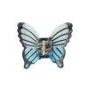Mini pince à cheveux en plastique, forme papillon bleu et blanc, détails noirs
