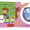Illustration colorée d'un enfant et un adulte au pot, toilette ouverte avec chasse d'eau, plante, miroir et cadre.