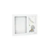 Cadre blanc Kaloo avec espace photo et empreinte, décor lapin gris et étoile dorée