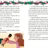 Texte illustré avec décor de houx, souris grises, et dessin d'une fillette aux cheveux bruns recevant un pantin Casse-noisett