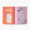 Pages intérieures du livre "Mon parrain, ma marraine à moi !" avec questions à compléter, fond orange et violet.