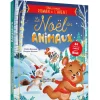 Livre "Le Noël des animaux" avec ours, lapin et écureuil en hiver enneigé