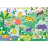 Page illustrée du livre "Mon très grand livre d'éveil Les bébés animaux" avec animaux jungle colorés et textes.