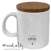 Mug blanc "Ma petite maman d'amour" avec couvercle en liège, points noirs décoratifs