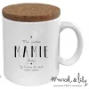 Mug blanc en céramique avec couvercle en liège, texte "Ma petite mamie chérie" noir, Marcel et Lily.