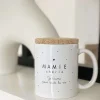 Mug blanc en céramique avec couvercle en liège et inscription noire « Mamie chérie »
