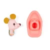 Nina la souris en tissu rose et jaune, bateau flottant rose Lilliputiens.