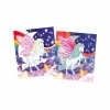 Peinture 3D Licorne Janod, licorne blanche à crinière dorée, ailes roses, ciel étoilé et arc-en-ciel.