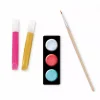 Pinceau bois fin, trois pastilles de peinture nacrée, deux tubes de peinture 3D rose et doré