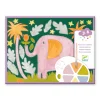 Elephant rose, palmier orange, feuilles blanches, étoiles jaunes, peinture à la palette Djeco Les Sauvages