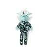 Peluche Joe le dragon bleu vert avec masque yeux fermés et motifs animaux blancs