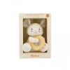 Peluche souris beige tenant un anneau de dentition jaune clair Kaloo