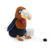Peluche musicale Calao Litchi bleu, marron et blanc avec boîte à musique et tirette.