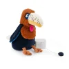 Peluche musicale Calao Litchi bleu, marron et blanc avec boîte à musique et tirette.