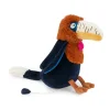 Peluche musicale Calao Litchi noire et marron, bec jaune, ailes bleues, corde.