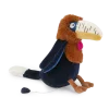 Peluche musicale Calao Litchi noire et marron, bec jaune, ailes bleues, corde.