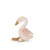 Peluche cygne rose pâle avec ailes en tissu ajouré, bec et pattes dorés, yeux brodés