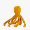 Petit poulpe en peluche orange moutarde à longues tentacules douces, Moulin Roty.