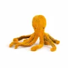 Petit poulpe en peluche orange moutarde avec huit tentacules doux Moulin Roty