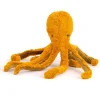 Petit poulpe en peluche orange moutarde avec huit tentacules doux Moulin Roty