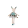 Peluche lapin beige et bleu Moulin Roty, robe jupe à carreaux et tutu blanc transparent.