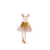 Petite peluche souris beige habillée d'une robe or et tutu en tulle brillant
