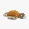 Petite tortue en tissu velours et coton à pois, tête peluche marron et menton vert pâle